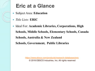 Eric The scholarly search engine PPT