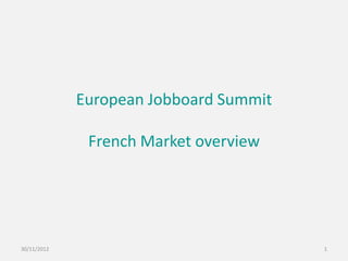 European Jobboard Summit

              French Market overview




30/11/2012                              1
 