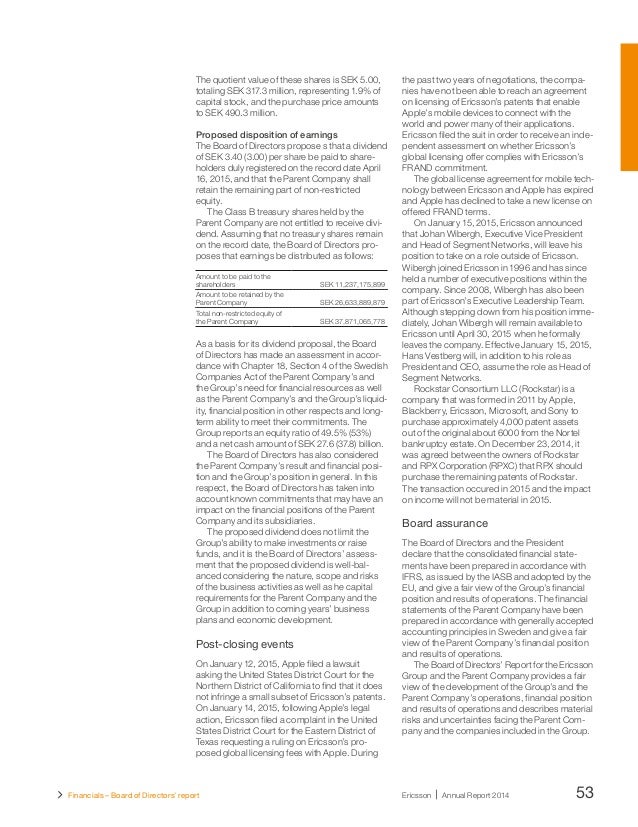 ericsson annual report 2014 financial analysis notes