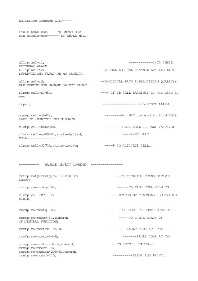 Ericsson Commond List Bss Nss Oss