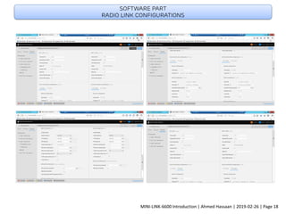 Software part
Radio link configurations
MINI-LINK-6600 Introduction | Ahmed Hassaan | 2019-02-26 | Page 18
 