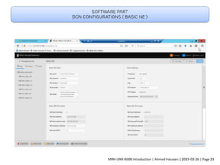 Software part
DCN configurations ( Basic NE )
MINI-LINK-6600 Introduction | Ahmed Hassaan | 2019-02-26 | Page 23
 
