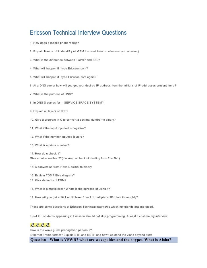 ericsson technical interview questions it technician interview questions