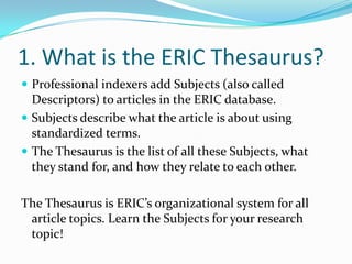 Eric Thesaurus Basics Pptx