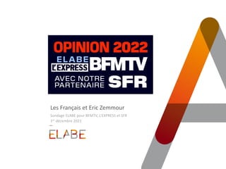Les Français et Eric Zemmour
Sondage ELABE pour BFMTV, L’EXPRESS et SFR
1er décembre 2021
 