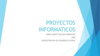 PROYECTOS
INFORMATICOS
ERIKA LISBETH DALLOS RODRIGUEZ
1002
CONSENTRACION DE DESARROLLO RURAL
 
