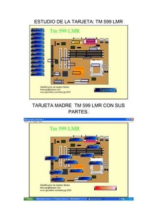 ESTUDIO DE LA TARJETA: TM 599 LMR




TARJETA MADRE TM 599 LMR CON SUS
            PARTES.
 