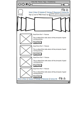 Erika Hall - Running, Yoga, + Conditioning Website Wireframe