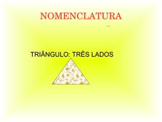 NOMENCLATURA
TRIÂNGULO: TRÊS LADOS
 
