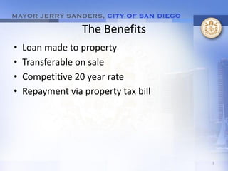 The Benefits
•   Loan made to property
•   Transferable on sale
•   Competitive 20 year rate
•   Repayment via property tax bill




                                      3
 