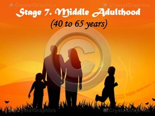 Stage 7. Middle Adulthood
(40 to 65 years)
 
