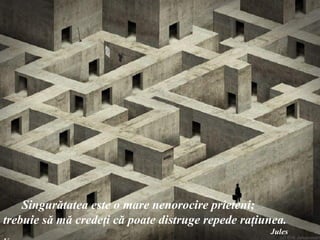 Singurătatea este o mare nenorocire prieteni;
trebuie să mă credeţi că poate distruge repede raţiunea.
    Donati pentru sinistratii din Haiti online : www.irffmd.net
                                                          Jules
 