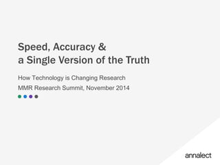 11
Speed, Accuracy &
a Single Version of the Truth
How Technology is Changing Research
MMR Research Summit, November 2014
 