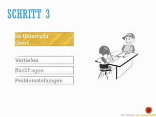 SCHRITT 3
Bild: Openclips, http://goo.gl/SUsZMZ
Im Unterricht
üben!
Vertiefen
Rückfragen
Problemstellungen
 