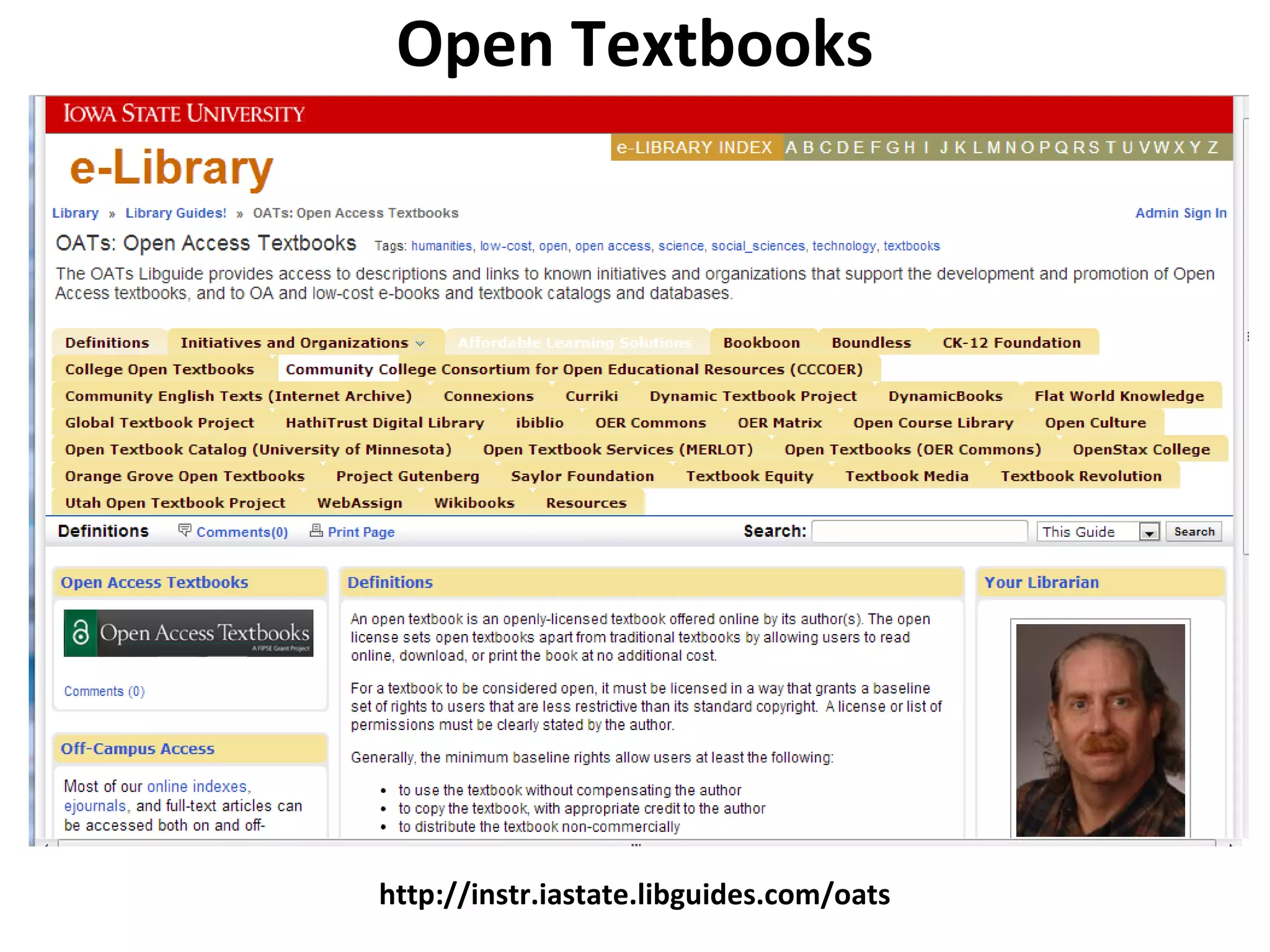 Open Textbooks
http://instr.iastate.libguides.com/oats
 