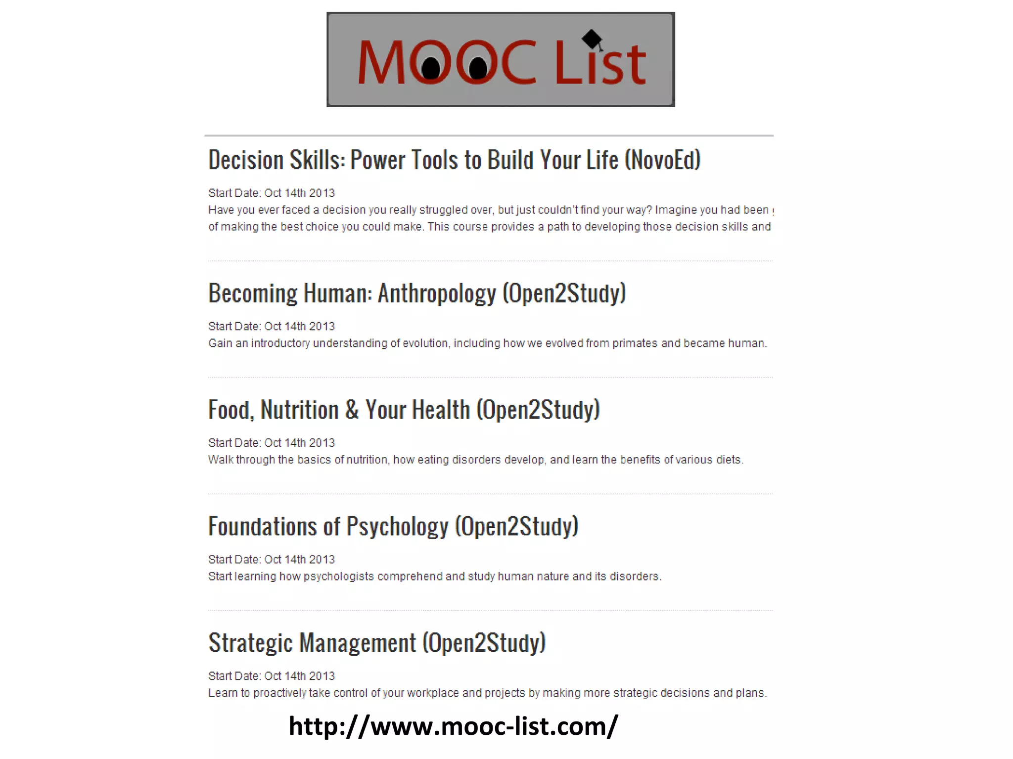 http://www.mooc-list.com/
 