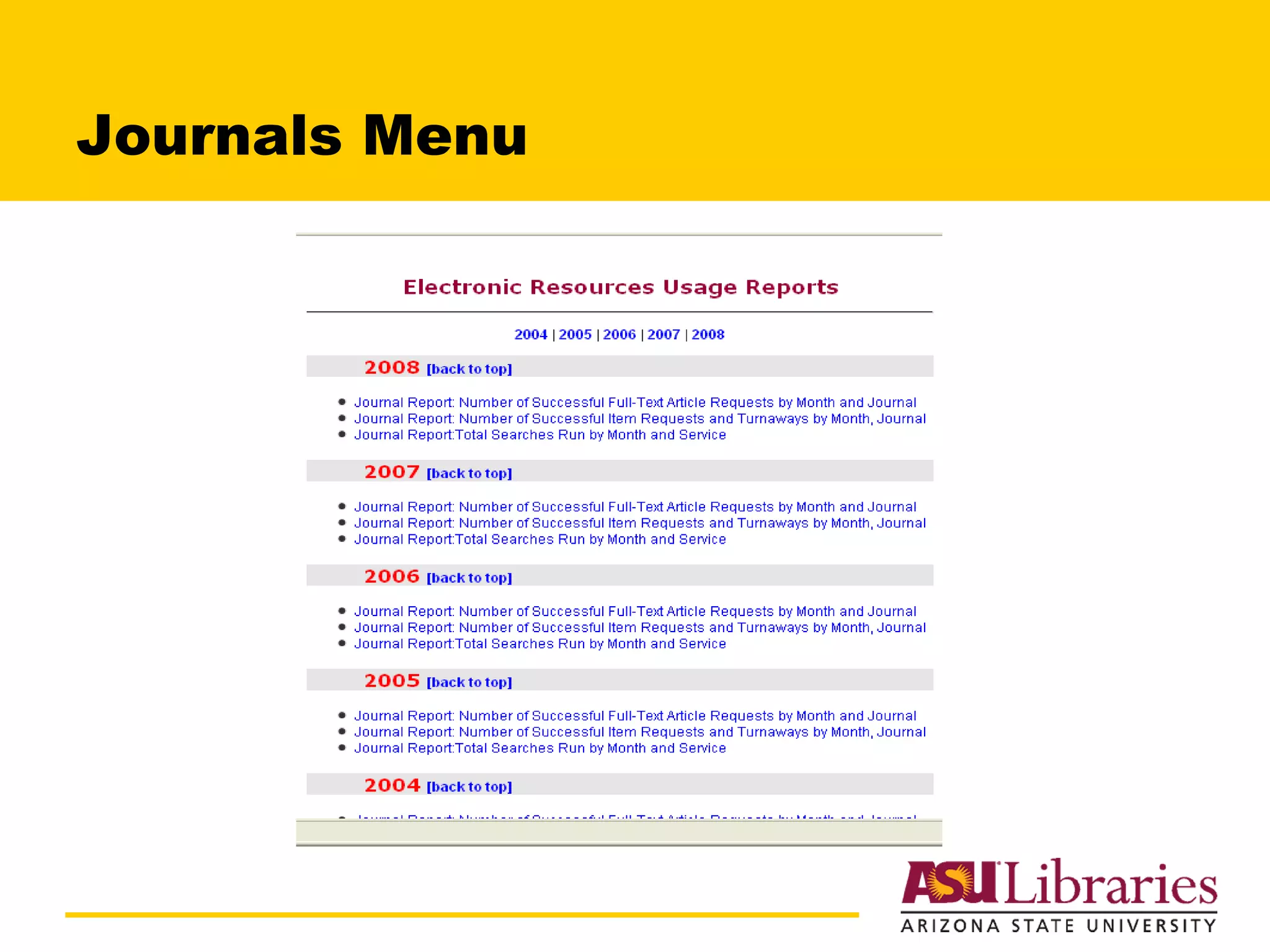 Journals Menu 