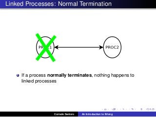 Linked Processes: Normal Termination
If a process normally terminates, nothing happens to
linked processes
Corrado Santoro An Introduction to Erlang
 