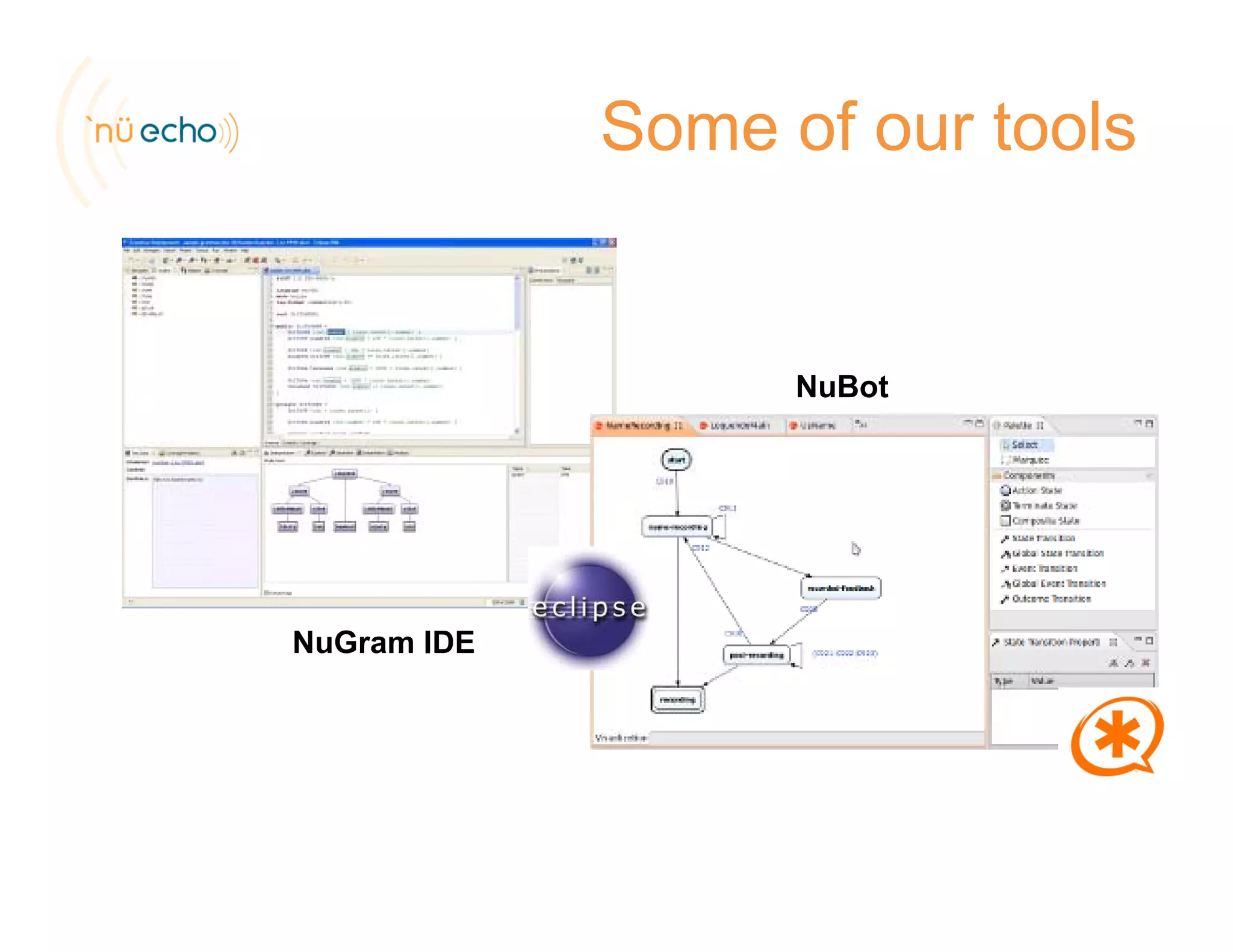 Some of our tools
NuBot
NuGram IDE
 