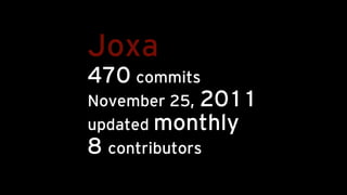 Joxa
470 commits
November 25, 2011
updated monthly
8 contributors
 
