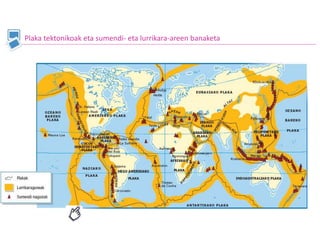 Plaka tektonikoak eta sumendi- eta lurrikara-areen banaketa
 