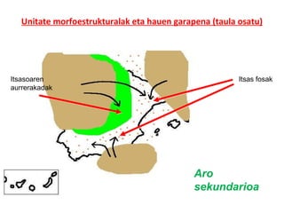 Unitate morfoestrukturalak eta hauen garapena (taula osatu)
Itsas fosakItsasoaren
aurrerakadak
Aro
sekundarioa
 