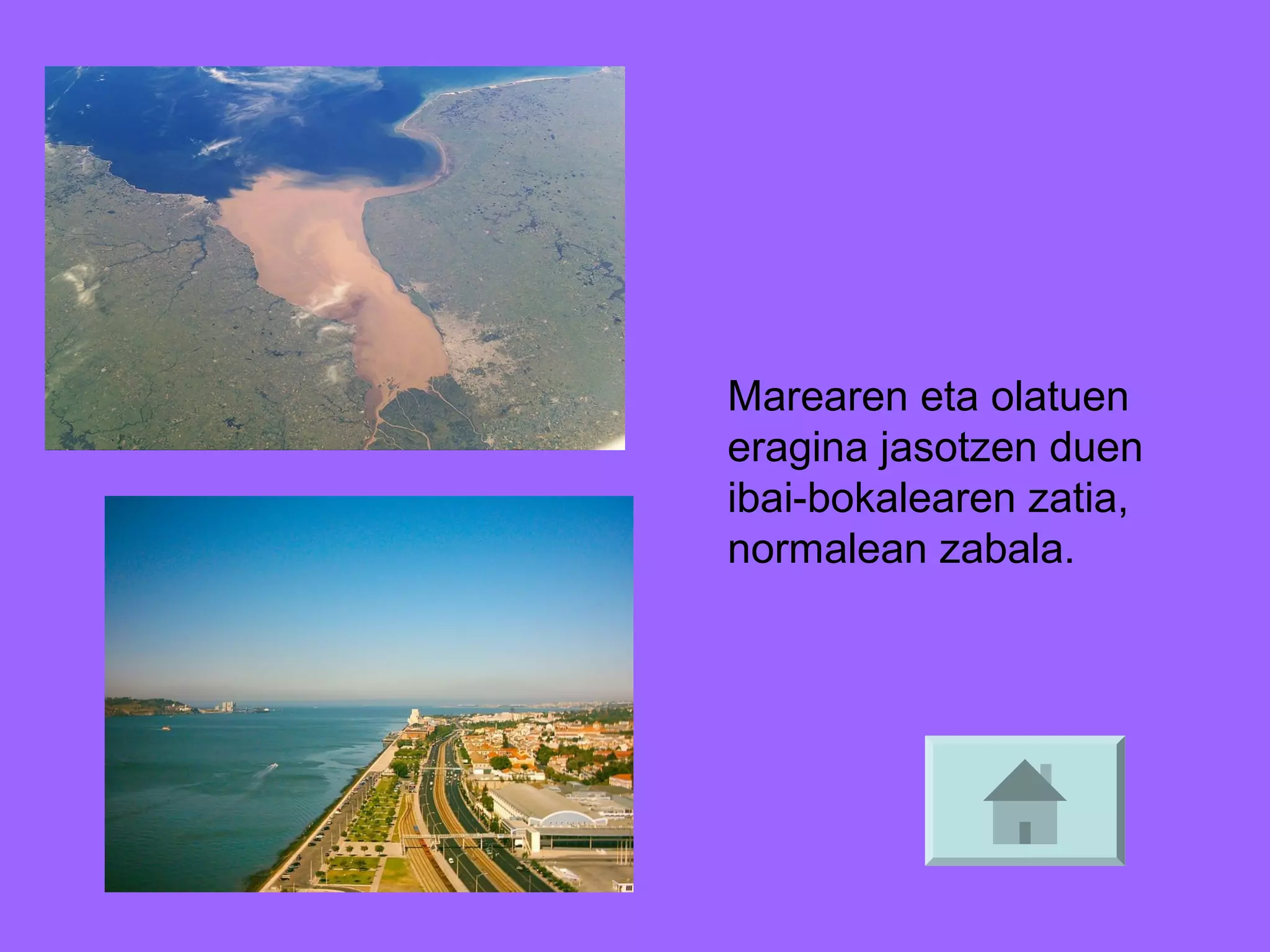 Marearen eta olatuen
eragina jasotzen duen
ibai-bokalearen zatia,
normalean zabala.

 