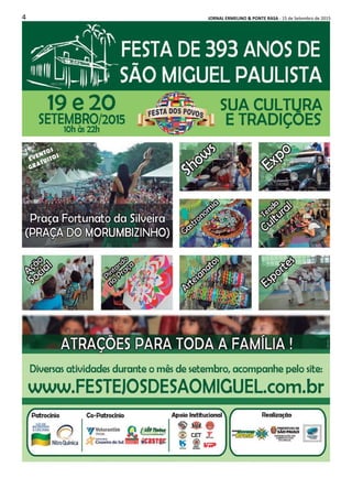 4 JORNAL ERMELINO & PONTE RASA - 15 de Setembro de 2015
Cotidiano
 