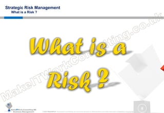MakeITWork.Consulting ME
Business Management © 2015 MakeItWork This document its confidential and could not be reproduced or distributed without prior written authorization of MakeItWork Consulting ME
6
Strategic Risk Management
What is a Risk ?
 