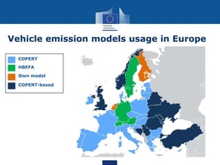 Vehicle emission models usage in Europe
COPERT
HBEFA
Own model
COPERT-based

 