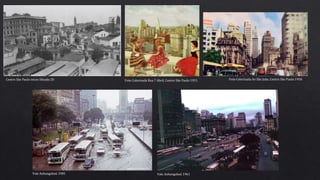 Centro São Paulo inicio Década 20 Foto Colorizada Rua 7 Abril, Centro São Paulo 1951. Foto Colorizada Av São João, Centro São Paulo 1950.
Vale Anhangabaú 1985 Vale Anhangabaú 1961
 
