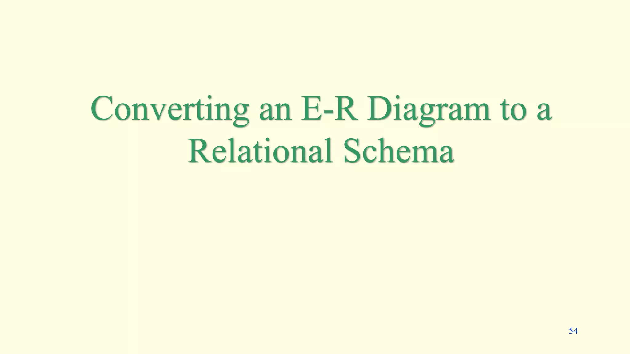 Converting an E-R Diagram to a
Relational Schema
54
 