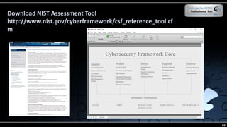 Download NIST Assessment Tool
http://www.nist.gov/cyberframework/csf_reference_tool.cf
m
60
 
