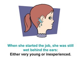 When she started the job, she was still
         wet behind the ears:
 Either very young or inexperienced.
 