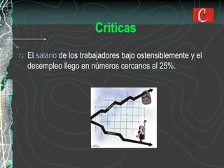 El de los trabajadores bajo ostensiblemente y el
desempleo llego en números cercanos al 25%.
 