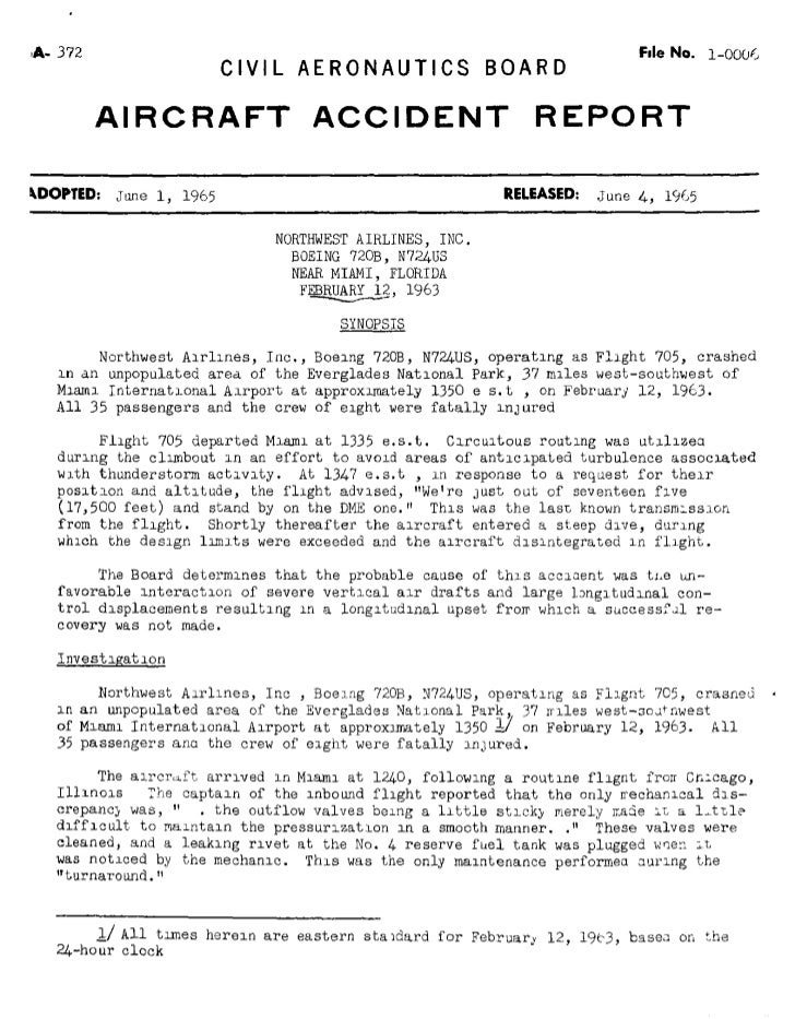 Northwest Orient Flight 705 CAB Aircraft Accident Report (AAR): A Cau