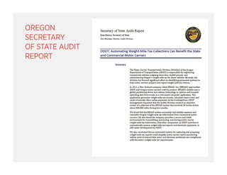 OREGON 
SECRETARY 
OF STATE AUDIT 
REPORT 
 