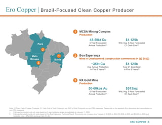 Ero Copper | Brazil-Focused Clean Copper Producer
ERO COPPER | 6
NX Gold Mine
Production
MCSA Mining Complex
Production
Bo...