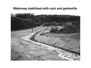 Waterway stabilized with rock and geotextile
 
