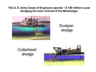 The U. S. Army Corps of Engineers spends ~ $ 100 million a year
          dredging the main channel of the Mississippi.




                                       Dustpan
                                        dredge




       Cutterhead
         dredge
 