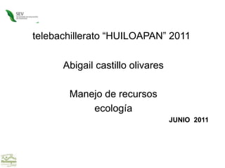 telebachillerato “HUILOAPAN” 2011 Abigail castillo olivares Manejo de recursos ecología JUNIO  2011  