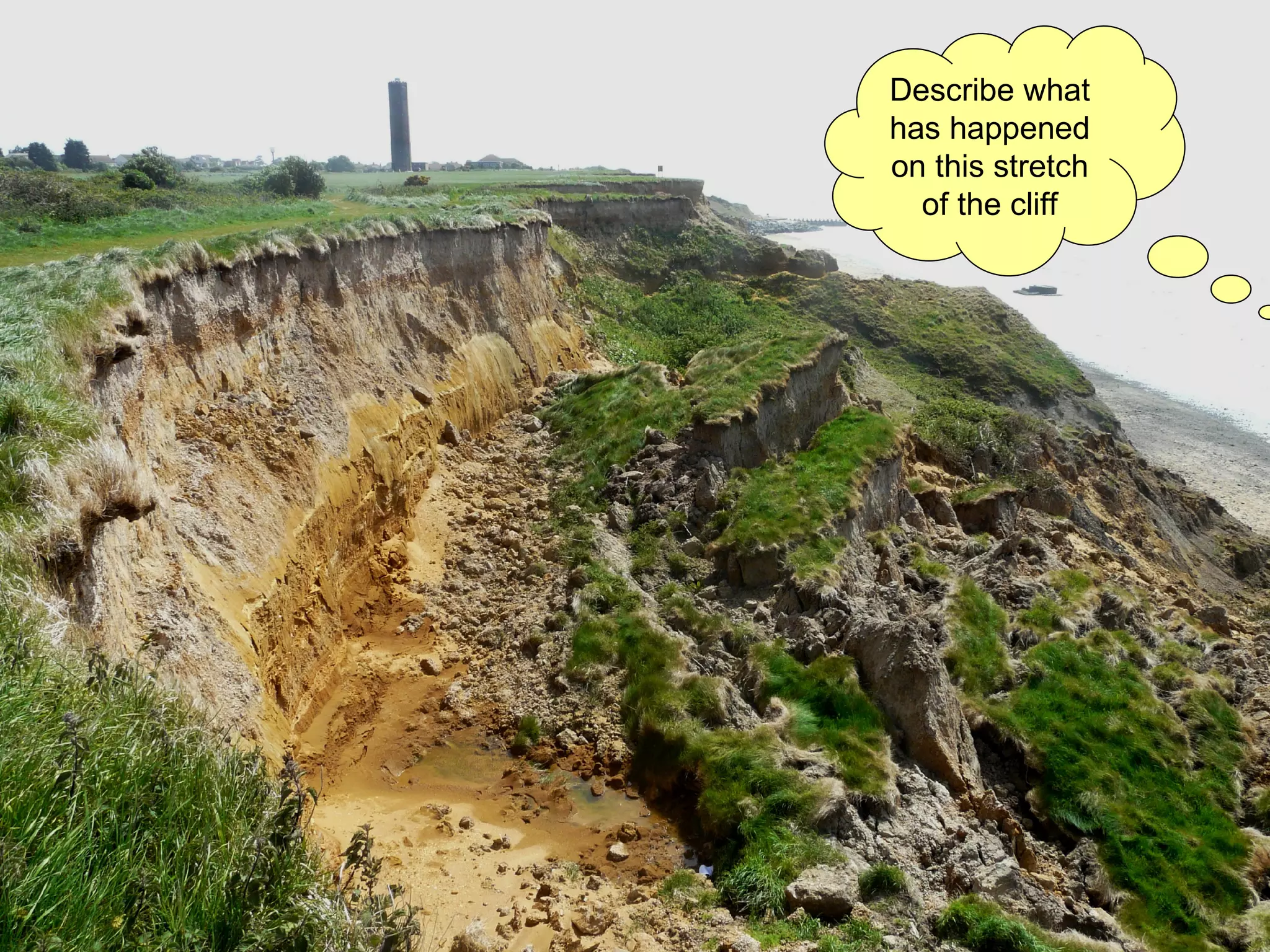 Describe what has happened on this stretch of the cliff 