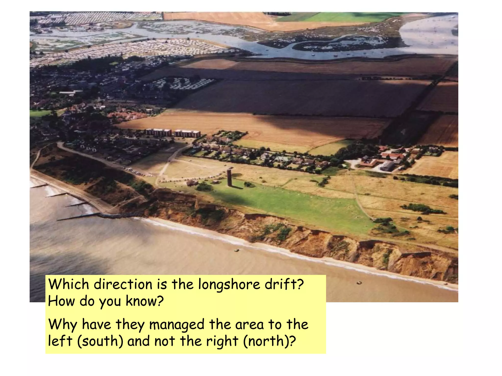 Which direction is the longshore drift? How do you know? Why have they managed the area to the left (south) and not the right (north)? 