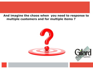 And imagine the chaos when you need to response to
multiple customers and for multiple items ?
 