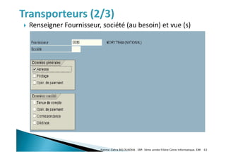  Renseigner Fournisseur, société (au besoin) et vue (s)
Fatima-Zahra BELOUADHA . ERP. 3ème année Filière Génie Informatique, EMI 63
 