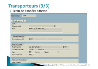  Ecran de données adresse
Fatima-Zahra BELOUADHA . ERP. 3ème année Filière Génie Informatique, EMI 64
 