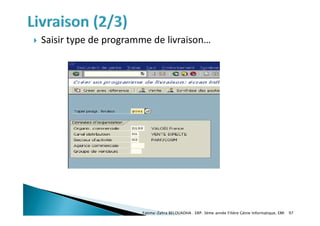  Saisir type de programme de livraison…
Fatima-Zahra BELOUADHA . ERP. 3ème année Filière Génie Informatique, EMI 97
 