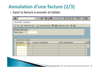  Saisir la facture à annuler et Valider
Fatima-Zahra BELOUADHA . ERP. 3ème année Filière Génie Informatique, EMI 106
 