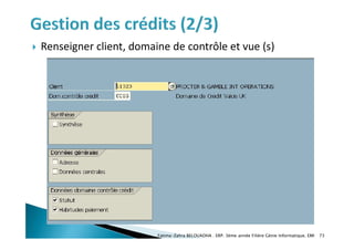  Renseigner client, domaine de contrôle et vue (s)
Fatima-Zahra BELOUADHA . ERP. 3ème année Filière Génie Informatique, EMI 73
 