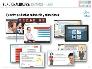23
Ejemplos de diseños multimedia y animaciones
ERP Gestión Formación Grandes Empresas
FUNCIONALIDADES: CAMPUS - LMS
 